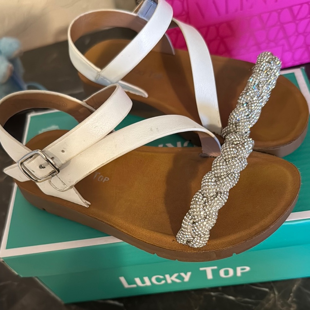 White and Silver Sandals with Sparkling Embellishments